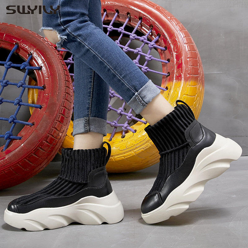 Stylish Stretch Knit Sock Platform Sports Boots