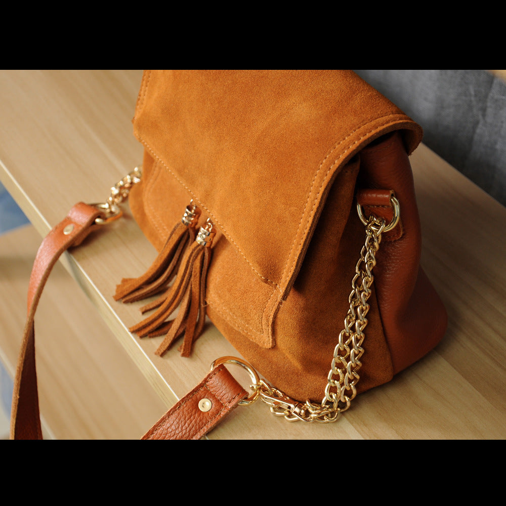 Women'S Leather Folding Cover Crossbody Bag, Tassel Pendant Crossbody Bag, One Piece Wholesale