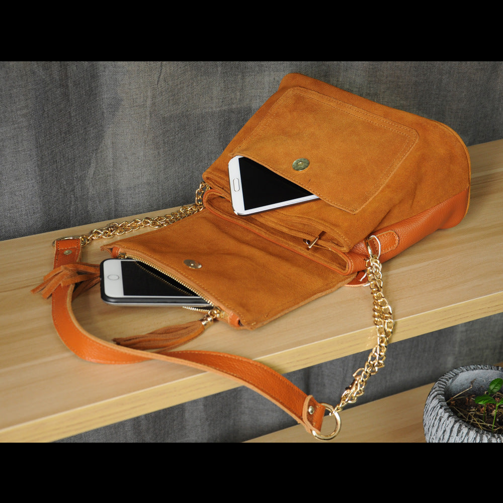 Women'S Leather Folding Cover Crossbody Bag, Tassel Pendant Crossbody Bag, One Piece Wholesale